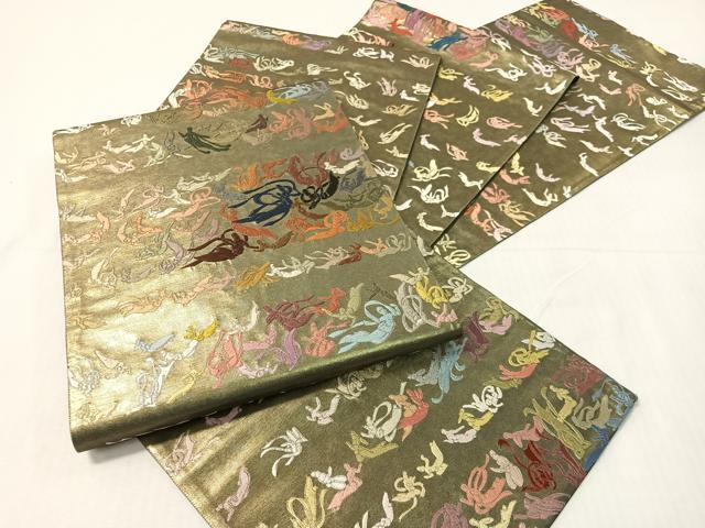 平和屋着物●世界的友禅作家 千地泰弘 総刺繍 全通柄袋帯 千地天女 金彩 引箔 色紙付き 正絹 逸品 未使用 CABI4064vp
