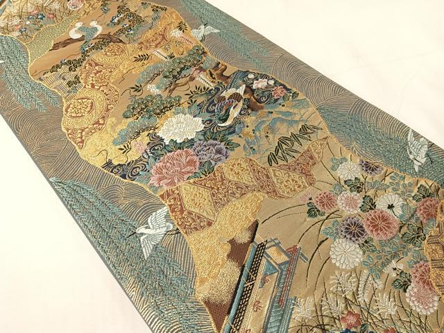 平和屋着物●六通柄袋帯 唐織 献上花鳥文 金糸 正絹 逸品 CABI4066vp