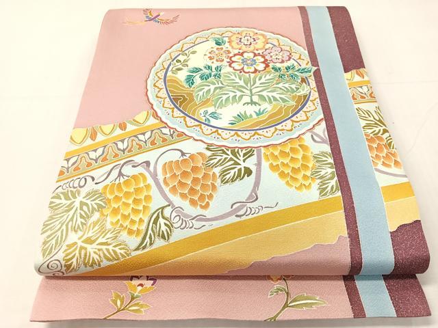 平和屋着物●六通柄袋帯 作家物 更紗鳳凰絵皿文 金彩 正絹 逸品 CABI4074vp