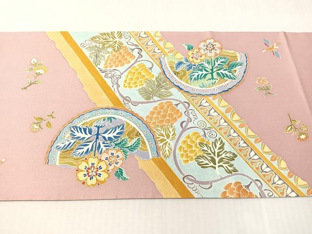 平和屋着物●六通柄袋帯 作家物 更紗鳳凰絵皿文 金彩 正絹 逸品 CABI4074vp