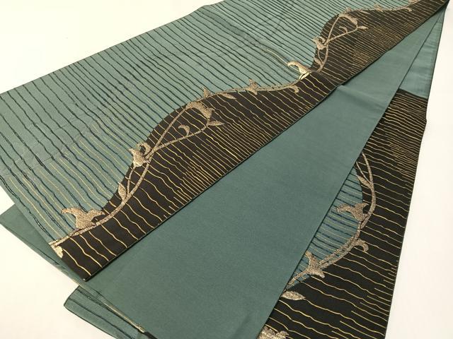 平和屋着物●六通柄京袋帯 おしゃれ館 唐草よろけ縞 金糸 正絹 逸品 CABI4080vp