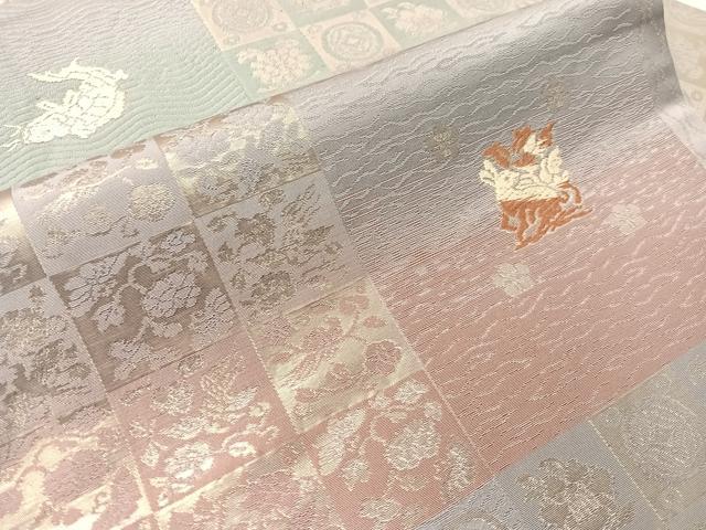 平和屋着物●九寸名古屋帯 唐織 市松花兎 金糸 正絹 逸品 CABI4082vp