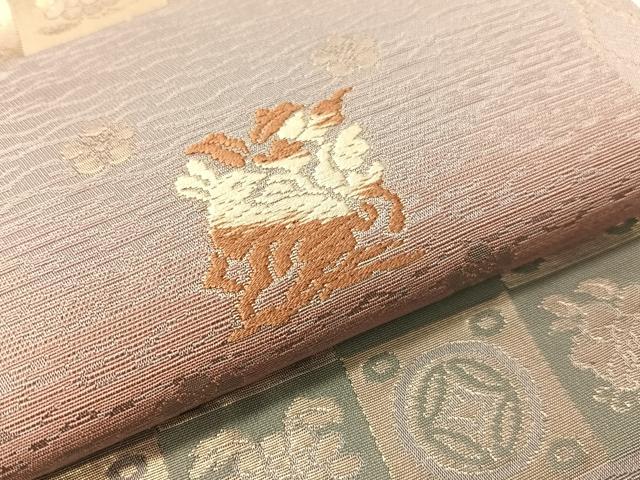 平和屋着物●九寸名古屋帯 唐織 市松花兎 金糸 正絹 逸品 CABI4082vp