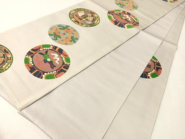 平和屋着物●六通柄 本袋帯 唐織 動物吉祥絵皿文 正絹 逸品 CABI4088vp