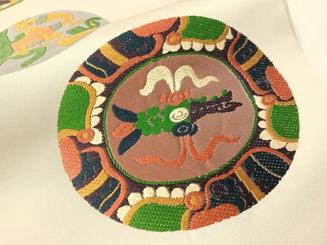 平和屋着物●六通柄 本袋帯 唐織 動物吉祥絵皿文 正絹 逸品 CABI4088vp