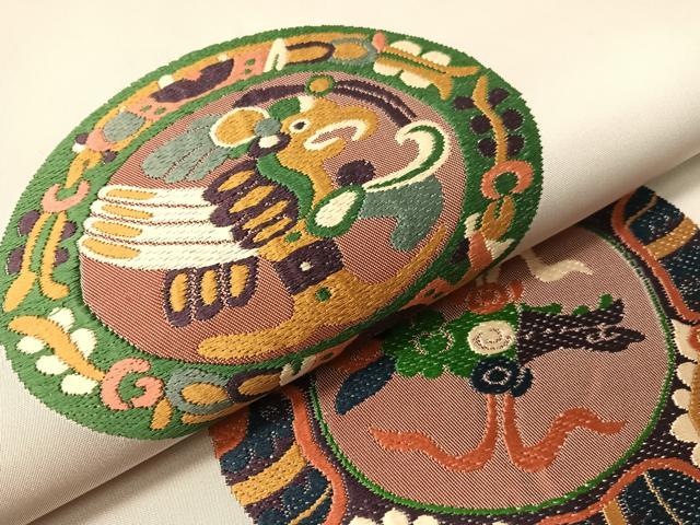平和屋着物●六通柄 本袋帯 唐織 動物吉祥絵皿文 正絹 逸品 CABI4088vp