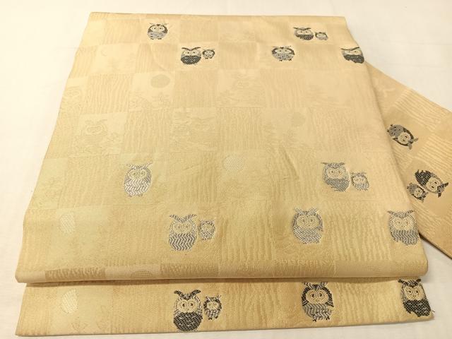 平和屋着物●九寸名古屋帯 藍 ミミズク 正絹 逸品 CABI4092vp