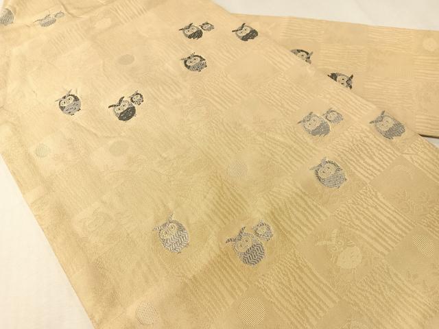 平和屋着物●九寸名古屋帯 藍 ミミズク 正絹 逸品 CABI4092vp