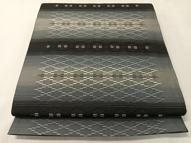 平和屋着物●両面 全通柄袋帯 紬地 花織 黒地 正絹 逸品 CABI4094vp