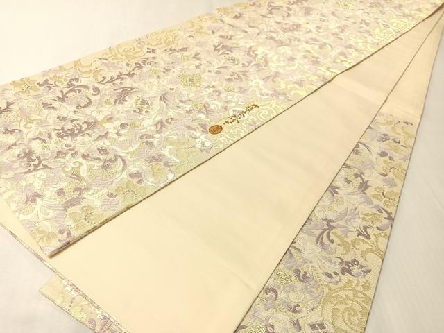 平和屋着物●螺鈿作家 藤本隆士 六通柄袋帯 花唐草文 金彩 正絹 逸品 CABI4098vp