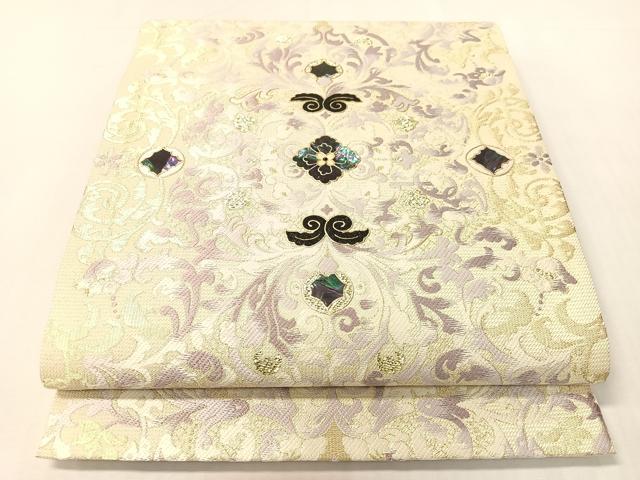 平和屋着物●螺鈿作家 藤本隆士 六通柄袋帯 花唐草文 金彩 正絹 逸品 CABI4098vp