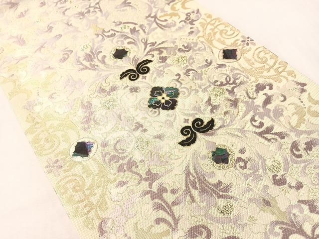 平和屋着物●螺鈿作家 藤本隆士 六通柄袋帯 花唐草文 金彩 正絹 逸品 CABI4098vp