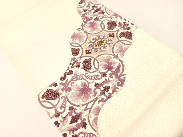 平和屋着物●太鼓柄袋帯 刺繍 道長更紗唐草文 銀通し地 正絹 逸品 CABI4099vp