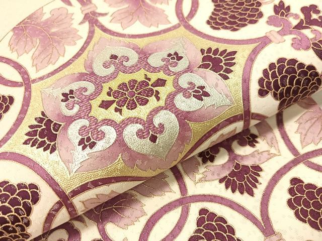 平和屋着物●太鼓柄袋帯 刺繍 道長更紗唐草文 銀通し地 正絹 逸品 CABI4099vp