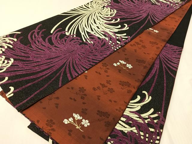 平和屋着物●両面 六通柄袋帯 モール 乱菊 黒地 金銀糸 正絹 逸品 CABI4100vp