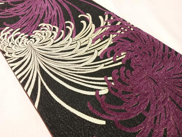 平和屋着物●両面 六通柄袋帯 モール 乱菊 黒地 金銀糸 正絹 逸品 CABI4100vp