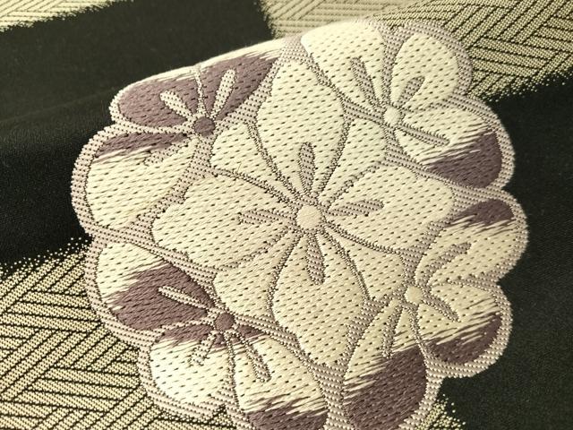 平和屋着物●六通柄袋帯 唐織 市松花文 黒地 正絹 逸品 CABI4108vp