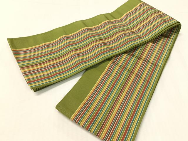 平和屋着物●本場筑前博多織 両面 半幅帯 間道 正絹 逸品 CABI4115vp