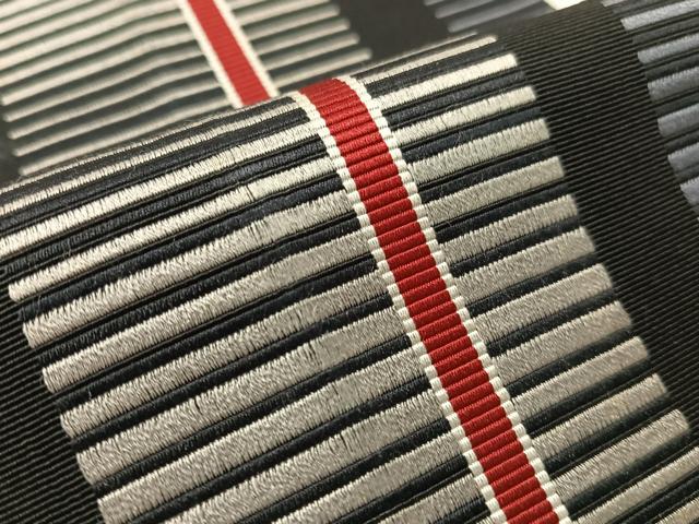 平和屋着物●本場筑前博多織 半幅帯 間道 黒地 正絹 逸品 CABI4121vp