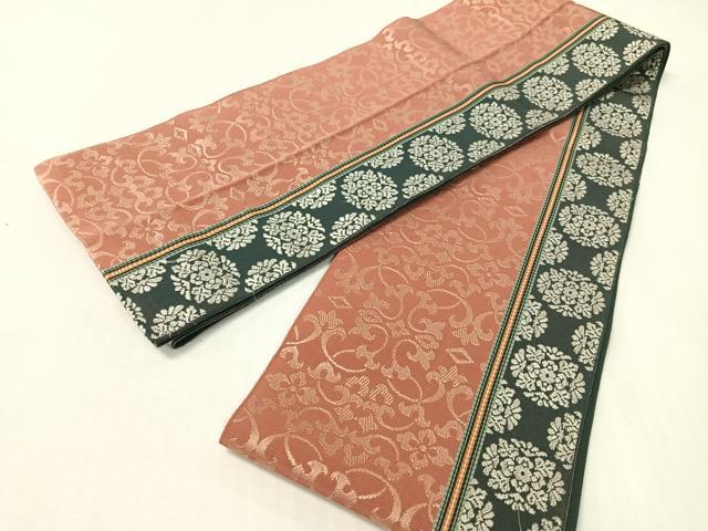 平和屋着物●本場筑前博多織 半幅帯 花唐草間道 正絹 逸品 CABI4122vp