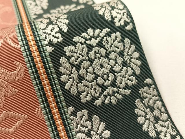 平和屋着物●本場筑前博多織 半幅帯 花唐草間道 正絹 逸品 CABI4122vp