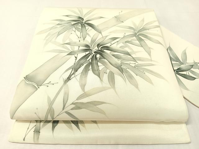平和屋着物●塩瀬 九寸名古屋帯 手描き 蘭峰 笹竹文 正絹 逸品 CABI4135vp