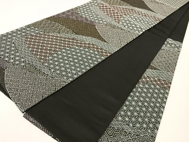 平和屋着物●総刺繍 刺し子 袋帯 名物裂 黒地 金糸 正絹 逸品 CABI4137vp