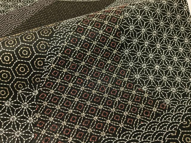 平和屋着物●総刺繍 刺し子 袋帯 名物裂 黒地 金糸 正絹 逸品 CABI4137vp