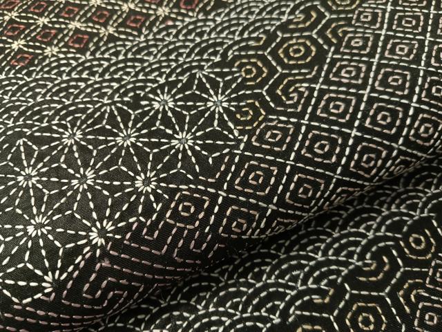 平和屋着物●総刺繍 刺し子 袋帯 名物裂 黒地 金糸 正絹 逸品 CABI4137vp