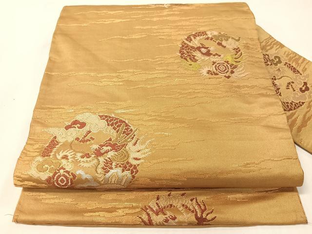平和屋着物●アンティーク 大正ロマン 九寸名古屋帯 雲龍 金糸 正絹 逸品 CABI4139vp