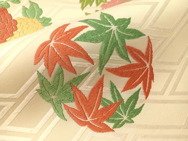 平和屋着物●俵屋 人間国宝 喜多川平朗 有職織物 九寸開き名古屋帯 唐織 草花丸文 正絹 逸品 未使用 CABI4141vp