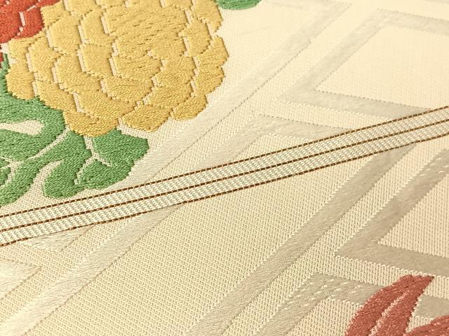 平和屋着物●俵屋 人間国宝 喜多川平朗 有職織物 九寸開き名古屋帯 唐織 草花丸文 正絹 逸品 未使用 CABI4141vp