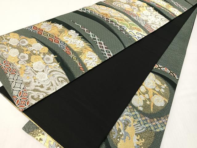 平和屋着物●六通柄袋帯 唐織 立波吉祥花文 金銀糸 正絹 逸品 CABI4143vp