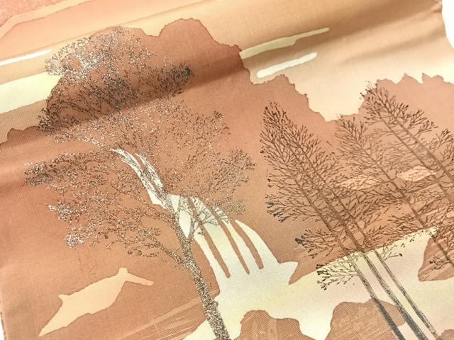 平和屋着物●本場縞大島紬 両面 太鼓柄袋帯 遠山風景文 銀彩 正絹 逸品 CABI4144vp