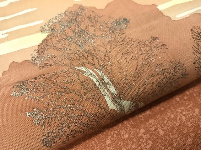 平和屋着物●本場縞大島紬 両面 太鼓柄袋帯 遠山風景文 銀彩 正絹 逸品 CABI4144vp