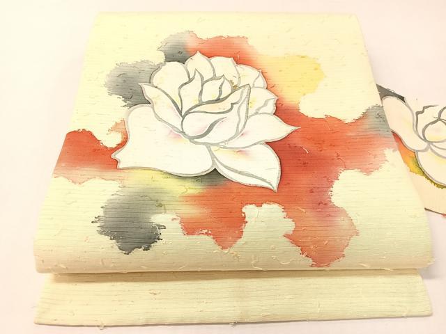 平和屋着物●九寸名古屋帯 作家物 ひげ紬 ろうけつ染め 舞花文 金彩 正絹 逸品 CABI4147vp