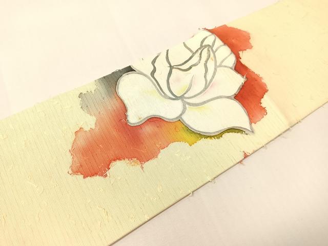 平和屋着物●九寸名古屋帯 作家物 ひげ紬 ろうけつ染め 舞花文 金彩 正絹 逸品 CABI4147vp