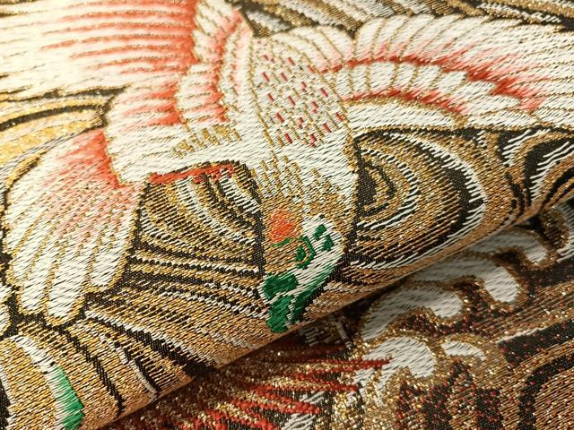 平和屋着物●アンティーク 大正ロマン 九寸名古屋帯 唐織 立波飛鳥文 金糸 正絹 逸品 CABI4148vp