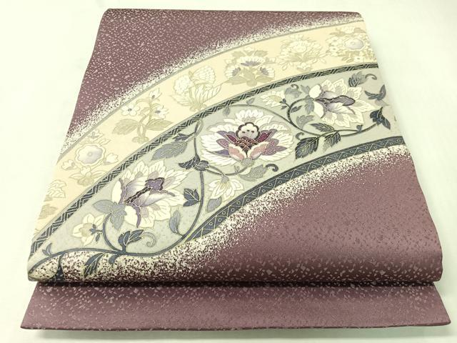 平和屋着物●太鼓柄袋帯 作家物 刺繍 更紗唐草文 銀通し地 正絹 逸品 CABI4154vp