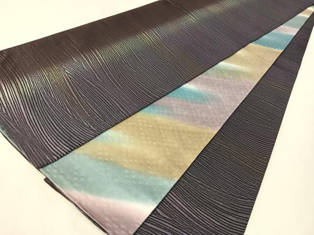 平和屋着物●両面 全通柄袋帯 流線文 黒地 長尺 正絹 逸品 CABI4155vp