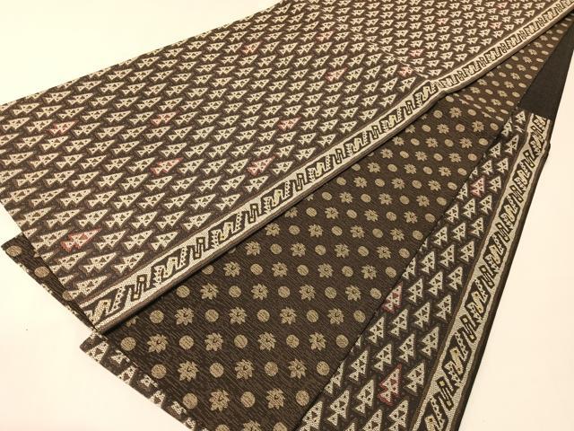 平和屋着物●両面 六通柄袋帯 幾何学間道 正絹 逸品 未使用 CABI4158vp