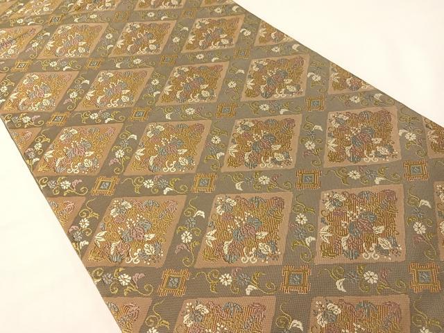 平和屋着物●六通柄袋帯 唐織 格天井花文 正絹 逸品 未使用 CABI4160vp