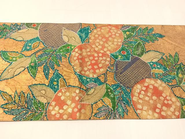 平和屋着物●六通柄袋帯 紬地 絞り 草花文 金彩 正絹 逸品 CABI4167vp