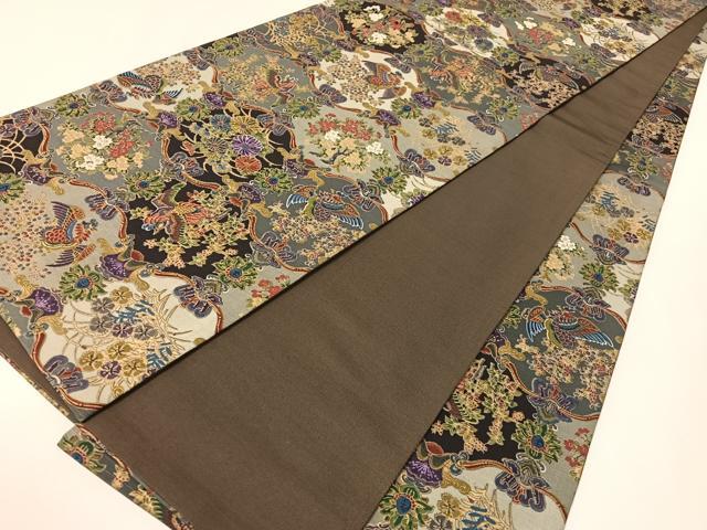 平和屋着物●全通柄袋帯 紬地 鳳凰花文 金彩 正絹 逸品 CABI4169vp