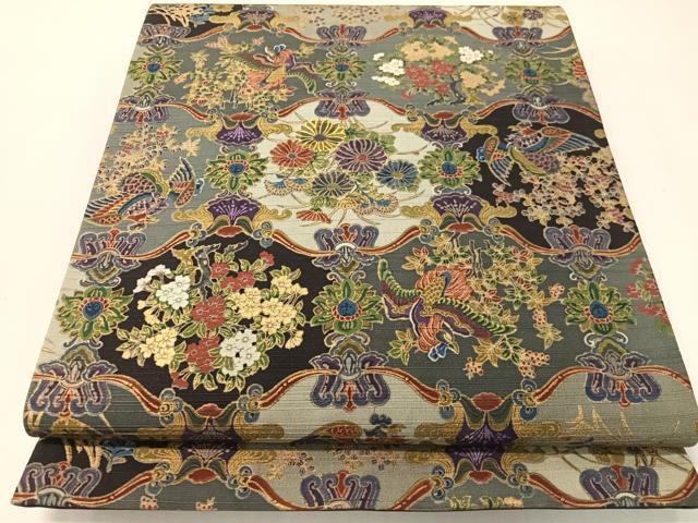平和屋着物●全通柄袋帯 紬地 鳳凰花文 金彩 正絹 逸品 CABI4169vp