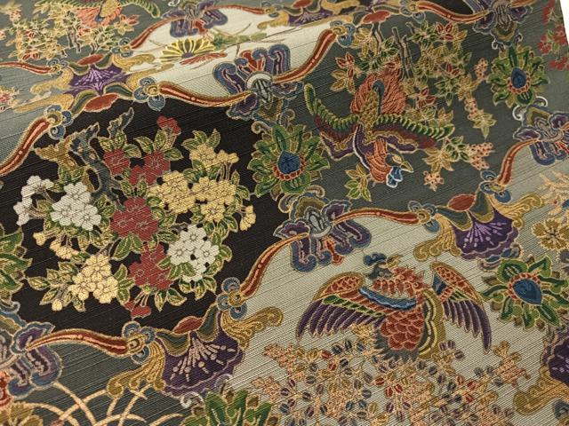 平和屋着物●全通柄袋帯 紬地 鳳凰花文 金彩 正絹 逸品 CABI4169vp