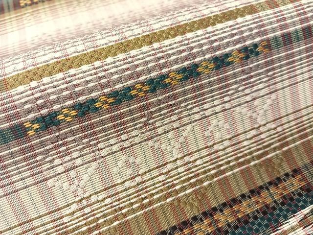 平和屋着物●両面 全通柄袋帯 紬地 花織 横段吉祥文 正絹 逸品 CABI4175vp