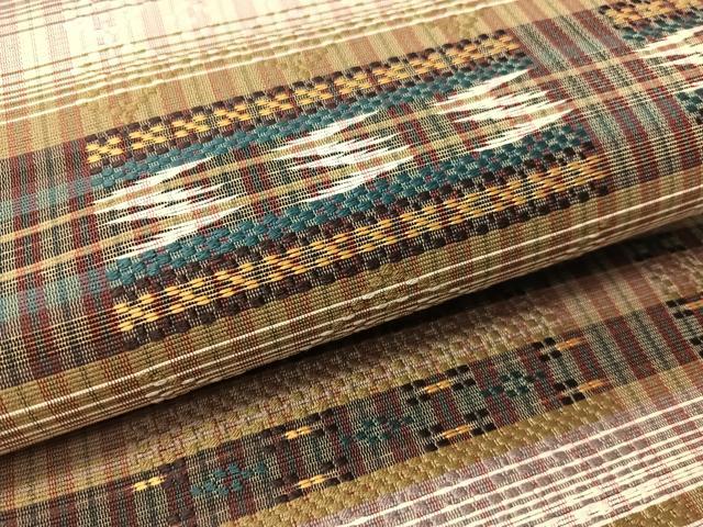 平和屋着物●両面 全通柄袋帯 紬地 花織 横段吉祥文 正絹 逸品 CABI4175vp