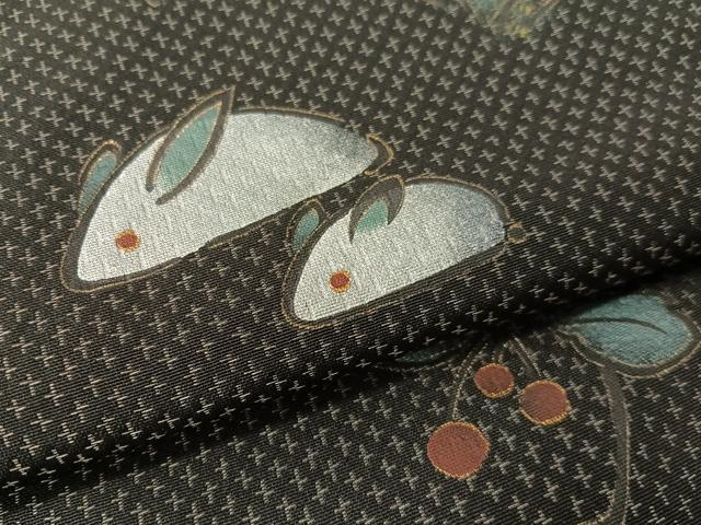 平和屋着物●太鼓柄袋帯 雪兎 黒地 金彩 やまと誂製 正絹 逸品 CABI4180vp