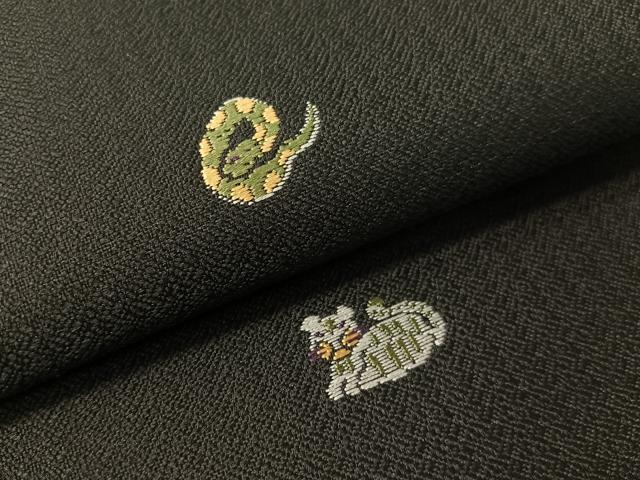 平和屋着物●六通柄袋帯 唐織 十二支 干支 黒地 正絹 逸品 CABI4186vp